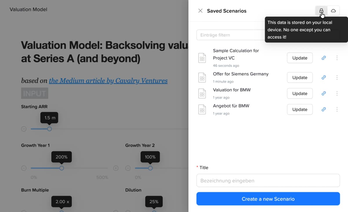 Scenario links for sharing pre-filled app states