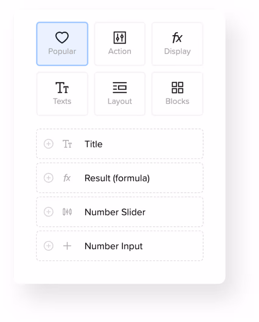 airrange form builder toolbox with input elements for an online Excel form