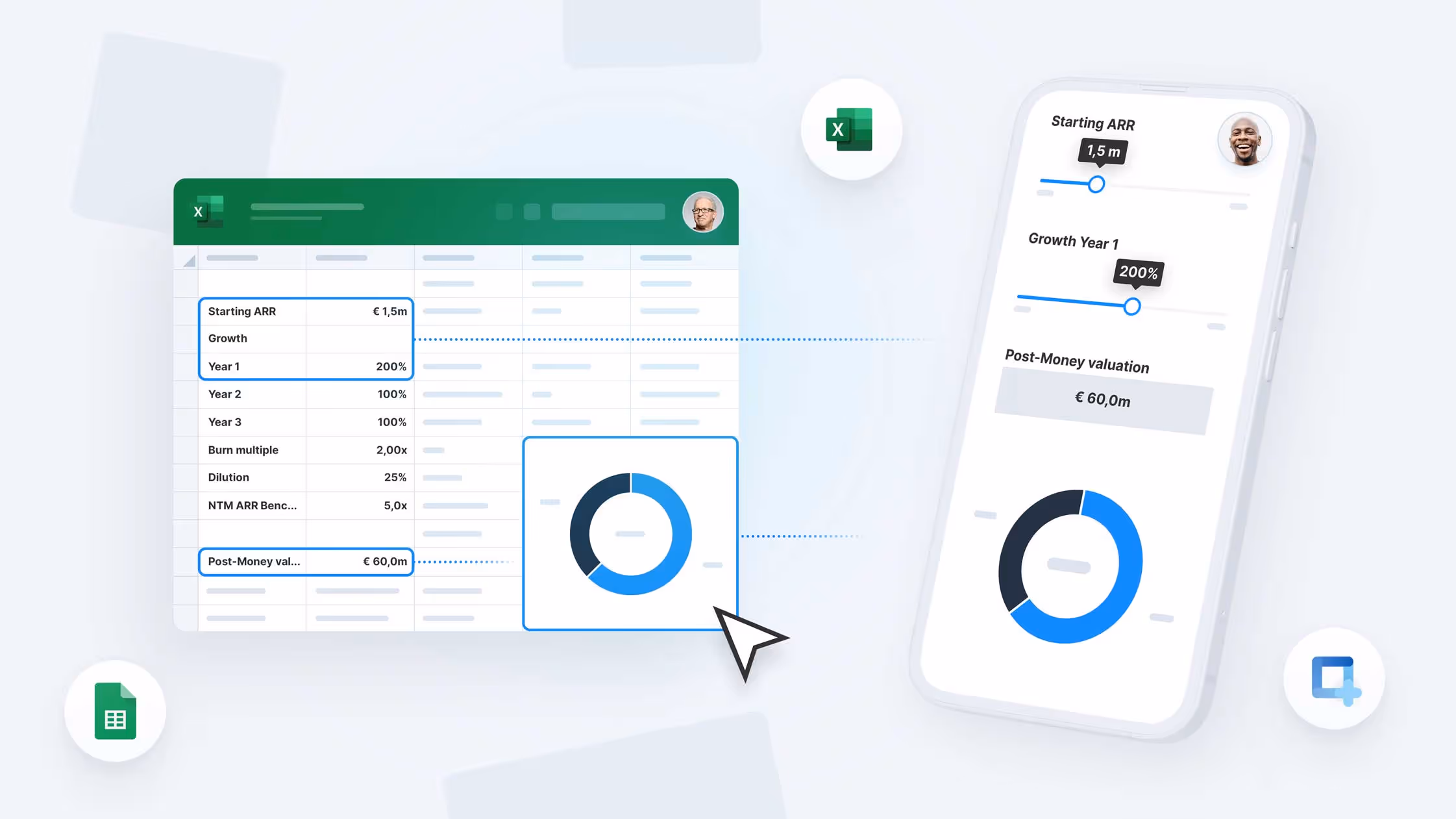 Excel model cells published as web app sliders and results, a way to protect Excel formulas by sharing an interface instead of the file