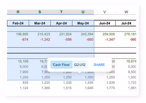 Selecting a cell range in a spreadsheet to share instead of hiding sheets in the Excel workbook